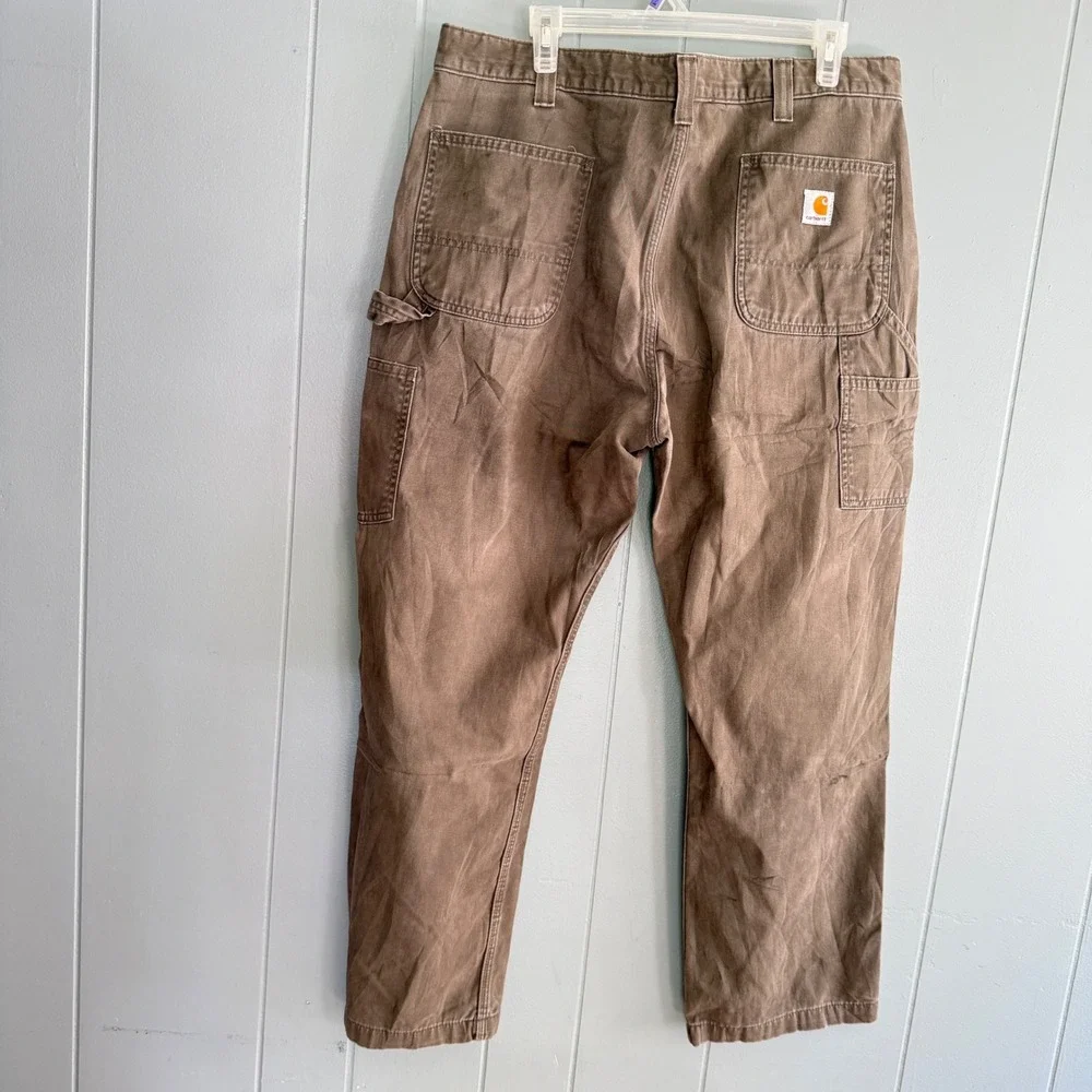 Carhartt B324 Dark Coffee Faded Canvas Double Knee Dungaree Carpenter Pant 40x30